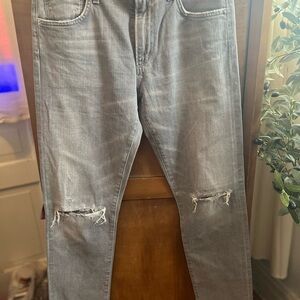 Agolde Men's Light Gray Distressed Skinny Jeans